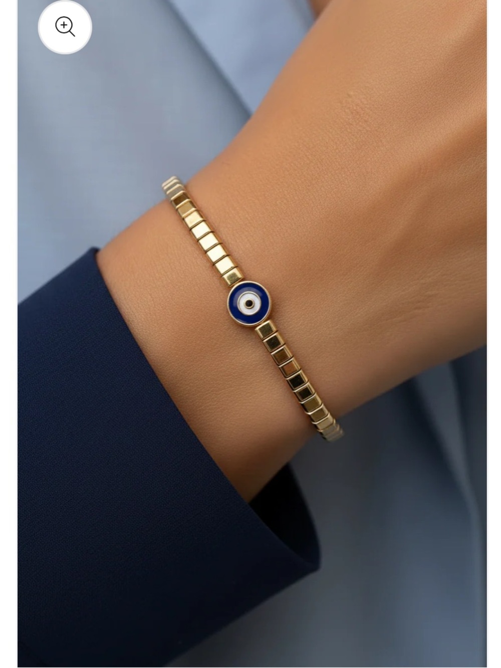 Metal Evil Eye Elastic Bracelet with Blue Accent